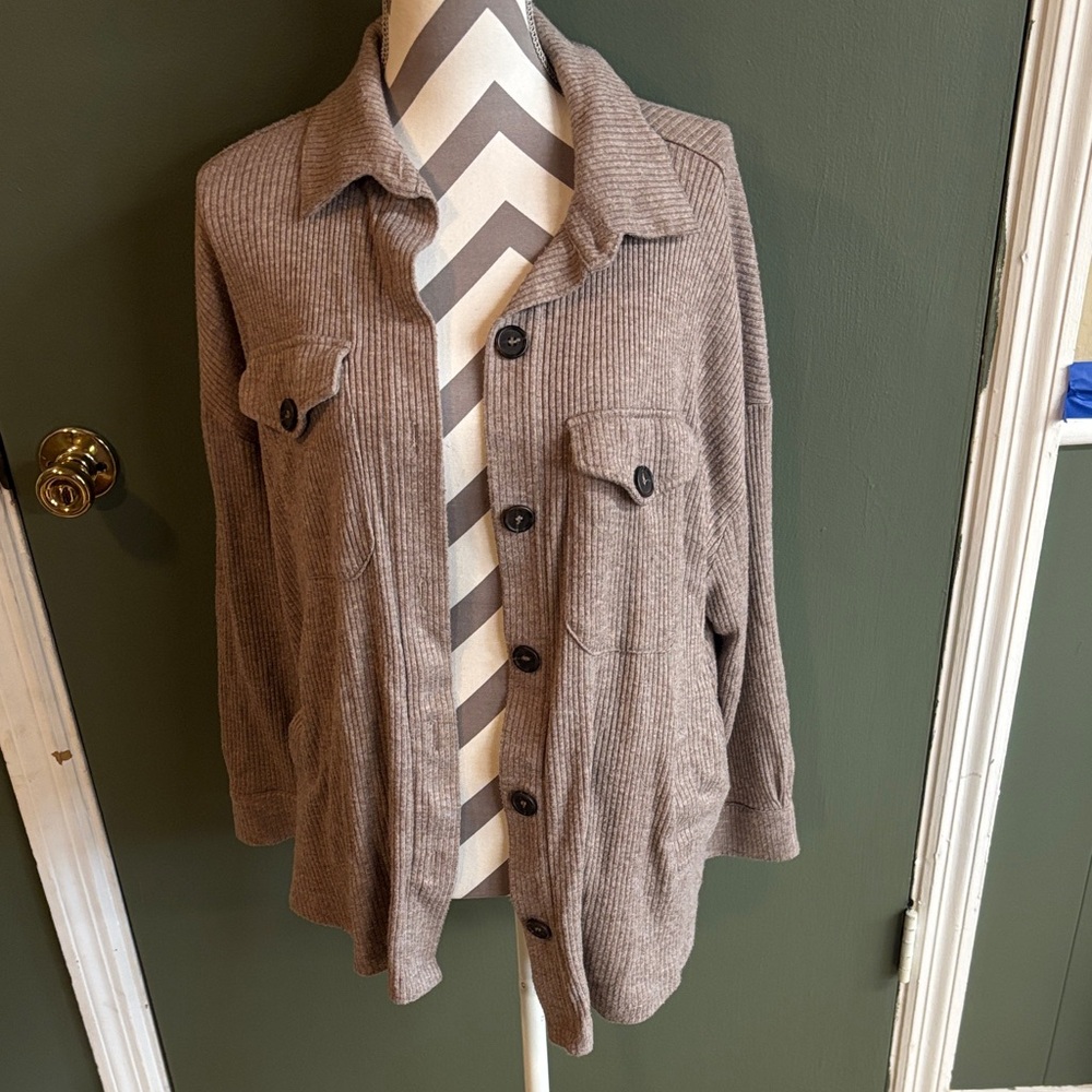 Zenana Outfitters Brown Button Down Shirt